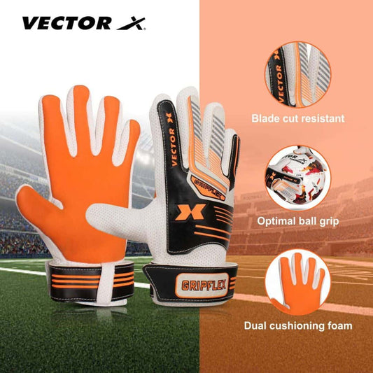 LX INDIA Football Glove Vector X Gripflex Goalkeeper Goalie Soccer Football Gloves White Black Orange