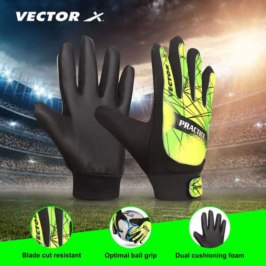 LX INDIA Football Glove Vector X Practice Soccer Goalie Goalkeeper Gloves for Kids Boys Children (Black - Green)