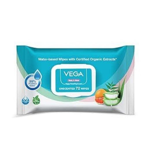 LX INDIA Cotton Wipes Vega Baby & Mom 99% Pure Water Wipes - 72 Piece