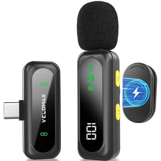 LX INDIA microphone VELOMAX Mic for YouTube Wireless, Noise Reduction Magnetic Clip Wireless Microphone with LED Indicator