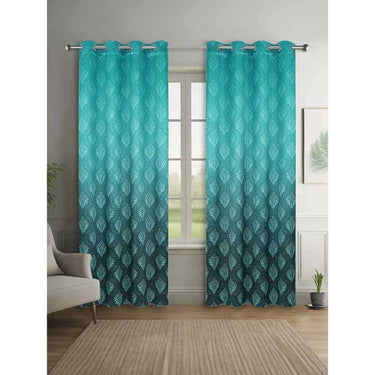 LXINDIA Curtains Vendola Printed 2 Piece Polyester Eyelets Blackout Opaque Curtains (7 Feet) Leafy Green