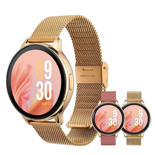 LX INDIA Smart Watch Vibez Smartwatch for Women with Metal Strap (Emerald, Gold)