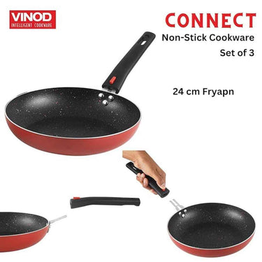 LXINDIA cookware Vinod Connect Non Stick Detachable Cookware Combo (Set of 3) with Bakelite Handle