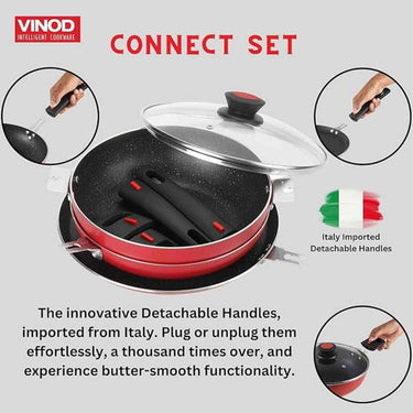 LXINDIA cookware Vinod Connect Non Stick Detachable Cookware Combo (Set of 3) with Bakelite Handle