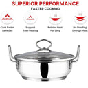 LXINDIA cookware Vinod Stainless Steel Kadhai with Glass Lid (4 Litre) (26cm)