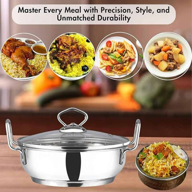 LXINDIA cookware Vinod Stainless Steel Kadhai with Glass Lid (4 Litre) (26cm)