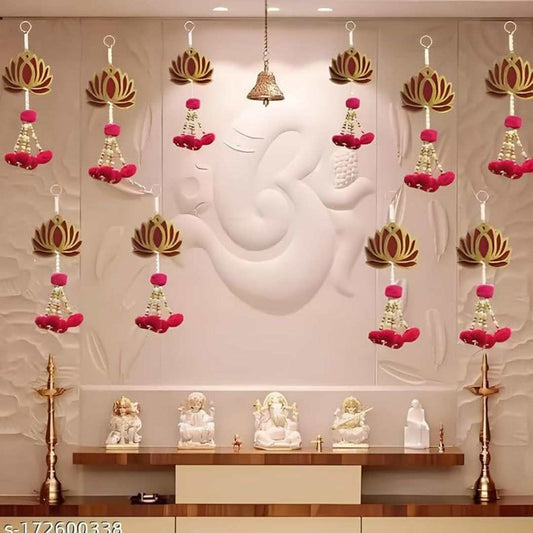 LX INDIA Diwail sale Virushka Handmade Wall Decor Lotus, Pom Pom Style, for Home Decor,Diwali Décor and All Festival Decor (8 Pcs) |Buy from Seller Virushka®|Lotus Hangings for Home Decoration | Pink |