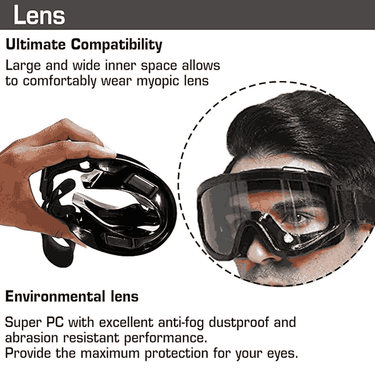 LXINDIA VORTEXA Goggles Motorcycle Helmet Glasses with Adjustable Strap