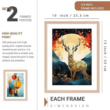 LXINDIA photo frame walllane Wood  Beige Colour Modern Art Painting  Set 4 Cate 017