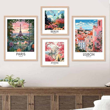 LXINDIA photo frame walllane Wood  Beige Colour Modern Art Painting Set 4 Cate 038