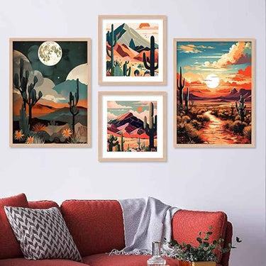 LXINDIA photo frame walllane Wood  Beige Colour Modern Art Painting  Set Of 4 Cate 032