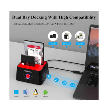 LXINDIA Dock Station Wavlink Dual Bay Hard Drive Docking Station (Red)