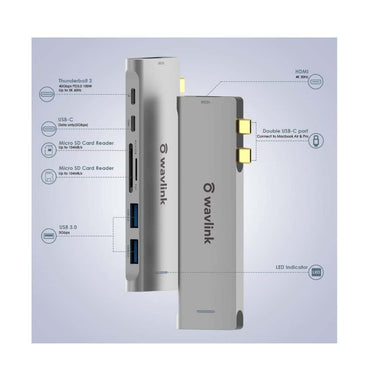 LXINDIA Dock Station WAVLINK USB C Hub 7 in 2 Type C Adapter Mini Docking Station