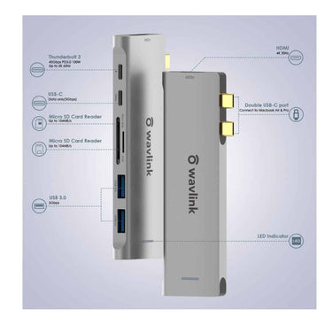 LXINDIA Dock Station WAVLINK USB C Hub 7 in 2 Type C Adapter Mini Docking Station