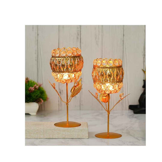 LX INDIA Candle Holders WebelKart New Premium Crystal Rose Brass Candle Holder