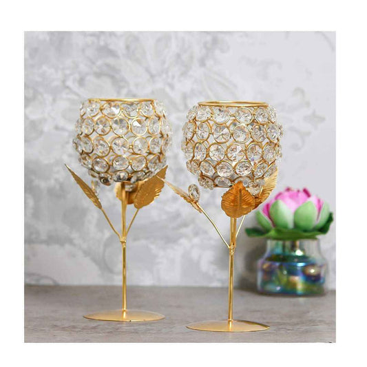 LX INDIA Candle Holders WebelKart New Premium Crystal Rose Brass Candle Holder