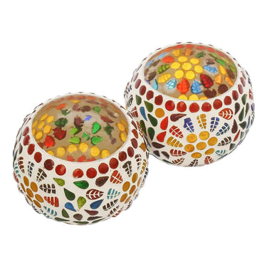 LX INDIA Candle Holders WebelKart Set of 2 Mosaic Glass (Multicolor, Glass)