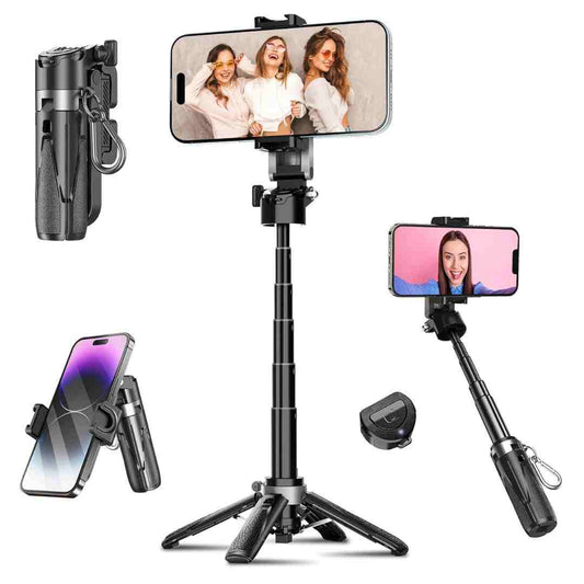 LX INDIA Mobile Tripods WeCool 4 in 1 Mini Selfie Stick for Mobile, Tripod Stand with One-Click Auto OpenLegs