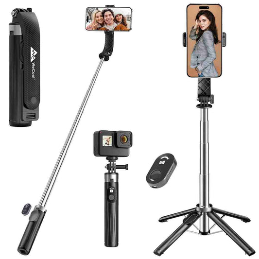LX INDIA Mobile Tripods WeCool S3 Selfie Stick Tripod for Mobile with 360° Rotation Offers a 4-Leg Stable Base, extends up to 96 cm