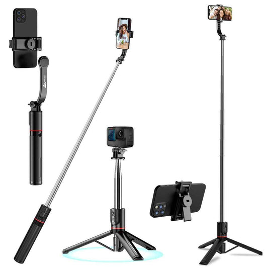 LX INDIA Mobile Tripods WeCool S6 Reinforced Bluetooth Selfie Stick with Tripod Stand, 45inc/ 130cm Long Selfie Stick with 6-Section Stable Base