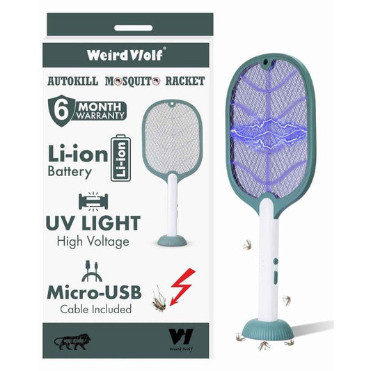 LX INDIA Mosquito Killer Racquet Weird Wolf 2 in 1 UV Light Electric Fly Swatter Mosquito Racket Bat with Base Stand 6 Months Warranty | Green