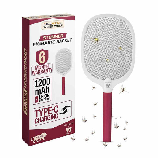 LX INDIA Mosquito Killer Racquet Weird Wolf Heavy Duty Mosquito Racket Bat  Rechargeable Electric Fly Swatter  Mosquito Killer Racquet with Type-C Charging and 6 Months Warranty (Maroon)