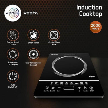 LXINDIA Induction Cooktop Wipro 2000 watt Induction Cooktop Sensor Feather Touch (Black)