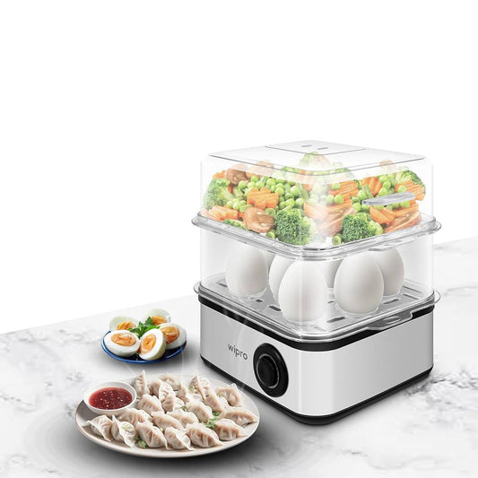 LX INDIA Electric Egg Boiler and Steamer Wipro Elato BE201 4in1 Multicooker 500 Watt - Boils up to 16 Eggs, Steam Rice, Poach Eggs, Cook Vegetables - 3 Boiling Modes, Concurrent Cooking - 2 Year Warranty