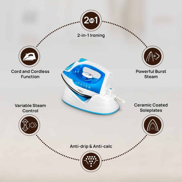 LXINDIA Cloth Iron Wipro Elato GS206 2in1 Cord plus Cordless Steam Iron (White &amp; Blue)