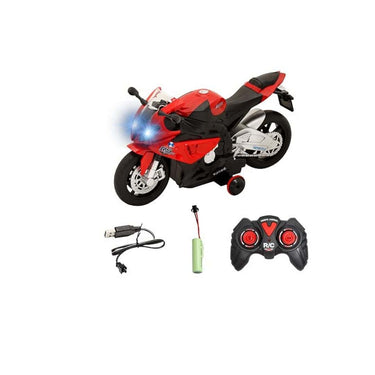 LXINDIA Toys WISHKEY Plastic 1:20 Scale Remote Control Bike with Supporting Wheels Red