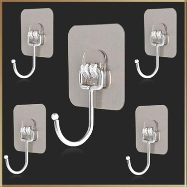 LXINDIA Wall Hooks wolpin Self Adhesive Wall Hooks (Silver Pack of 5 Pcs)