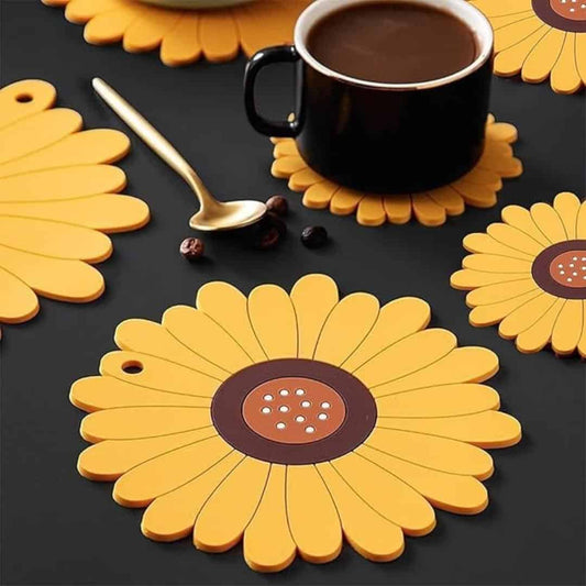LXINDIA mats Wolpin Table Coasters Set of 2 Sunflower Heat Insulation Pad for Big Hot Pots Waterproof