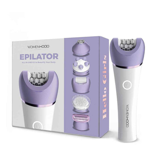 LX INDIA Epilator WOMENHOOD 6-in-1 Women's Epilator Kit: Epilate, Shave, Exfoliate, and Massage (Purple)