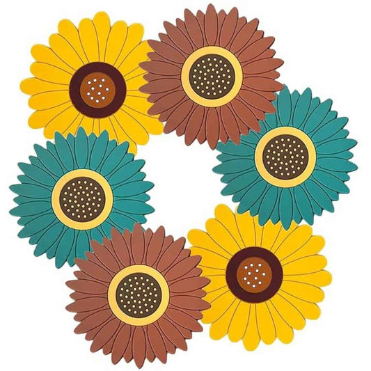 LXINDIA mats WOODTULA Silicone Trivet Mat Set of 6 Trivets for Pots Hot Dish (Set of 6 Big Multi)