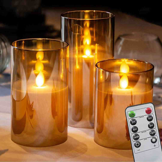 LXINDIA Candle Pack of 3 XERGY Acrylic Glass Battery Operated Flameless Led Candles (Pack of 3)