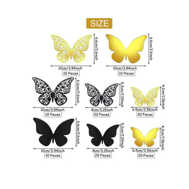 LX INDIA Wall Stickers Xtore 120 Pcs Stunning 3D Black and Golden Butterfly Wall Decor -(Black and Golden)(Paper)