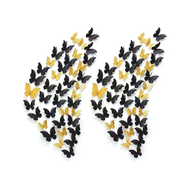 LX INDIA Wall Stickers Xtore 120 Pcs Stunning 3D Black and Golden Butterfly Wall Decor -(Black and Golden)(Paper)