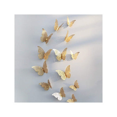 LX INDIA Wall Stickers Xtore 12pcs 3D Home Decor Butterfly with Sticking Pad (Shimmer Golden, Set of 12)