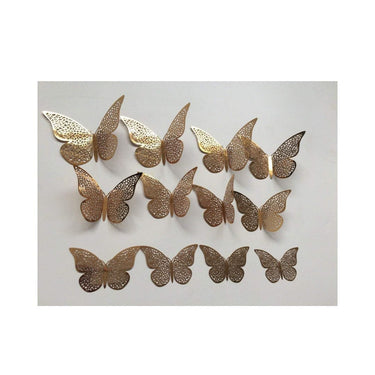 LX INDIA Wall Stickers Xtore 12pcs 3D Home Decor Butterfly with Sticking Pad (Shimmer Golden, Set of 12)