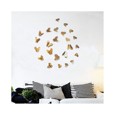 LX INDIA Wall Stickers Xtore 12pcs 3D Home Decor Butterfly with Sticking Pad (Shimmer Golden, Set of 12)