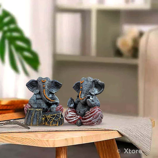 LX INDIA Show Piece Xtore Beautiful Resin Ganesha Pair for Home Decor Pack Of 2
