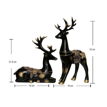 LXINDIA Show Piece Xtore Creative Resin Golden and Black Reindeer Sculptures