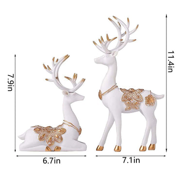 LXINDIA Show Piece Xtore Creative Resin Golden and White Reindeer Sculptures