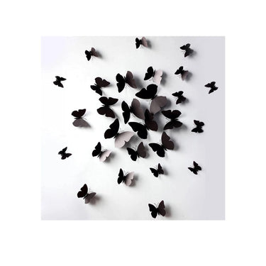 LX INDIA Wall Stickers Xtore Home Decor Plastic 3D Build Butterfly with Sticking Pad (Shaded Black) 12 Pieces