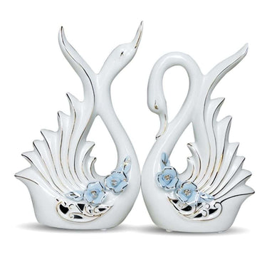 LXINDIA Show Piece Xtore Modern Elite Swan Pair Ceramic Art Figure  Beautiful Home Decor (Set of 2 White)