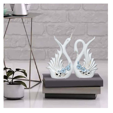 LXINDIA Show Piece Xtore Modern Elite Swan Pair Ceramic Art Figure  Beautiful Home Decor (Set of 2 White)