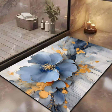 LXINDIA mats Yellow Weaves 3D Patterned Anti Slip Bath Mat (Blue Flower) (Pack of 2)