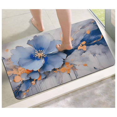 LXINDIA mats Yellow Weaves 3D Patterned Anti Slip Bath Mat (Blue Flower) (Pack of 2)