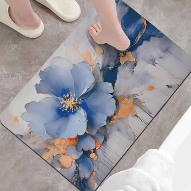 LXINDIA mats Yellow Weaves 3D Patterned Anti Slip Bath Mat (Blue Flower) (Pack of 2)