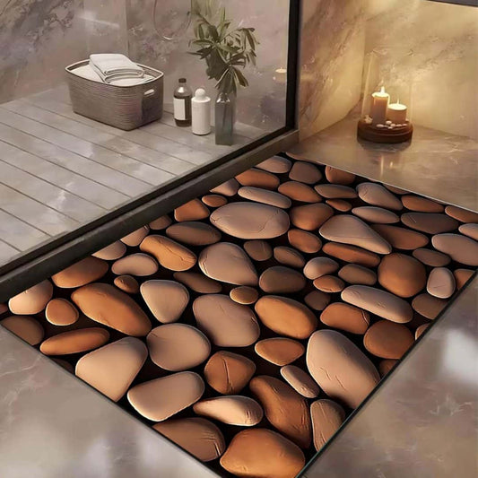 LXINDIA mats Yellow Weaves 3D Patterned Anti Slip Bath Mat (Brown Stone) (Pack of 2)